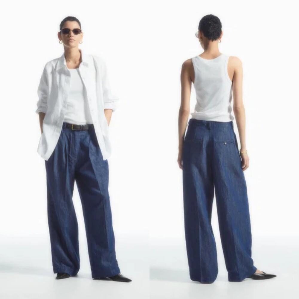 COS Wide Leg Pants Tailored Denim Trousers 2 Blue High Rise 1222522 NEW